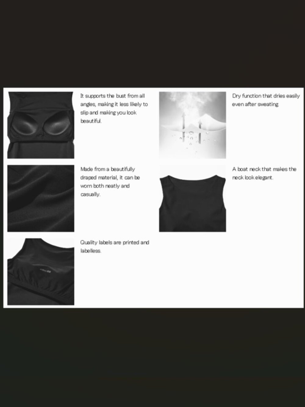 UNIQLO JAPAN Crepe Jersey Boat Neck Bra Top - Picture 9 of 9